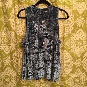 Velvet High Neck Blue Tank